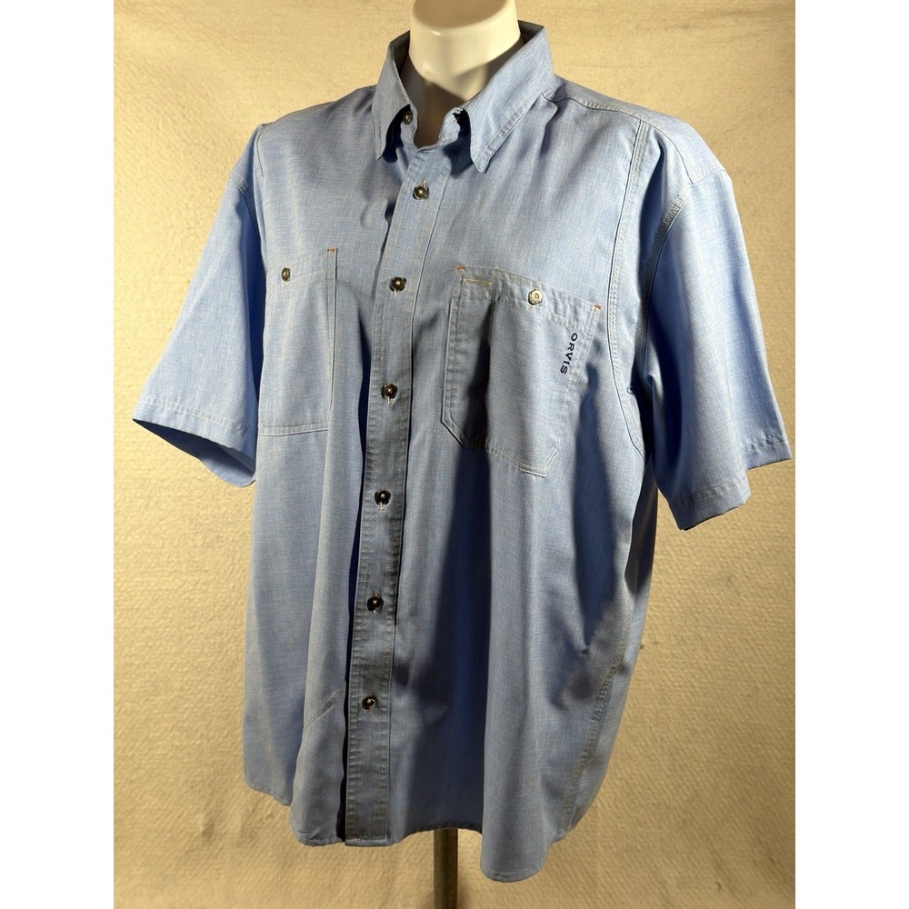 Orvis Tech Chambray Work Shirt Mens XL Blue Nylon Blend Vented Gorpcore Utility